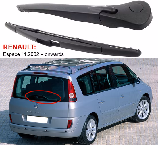Jerryblade Renault Espace IV 2002- Heckwischerarm und -blatt Heckscheibenwischerarm und Wischerblatt Heckwischer für Renault Espace 4 IV Jk OE7701047871, 7700433319